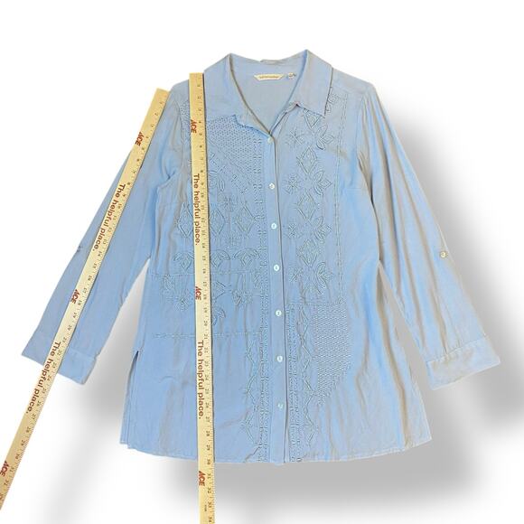 Soft Surroundings Button Front Embroidered Shirt Womens Size S Blue Boho - Picture 4 of 8